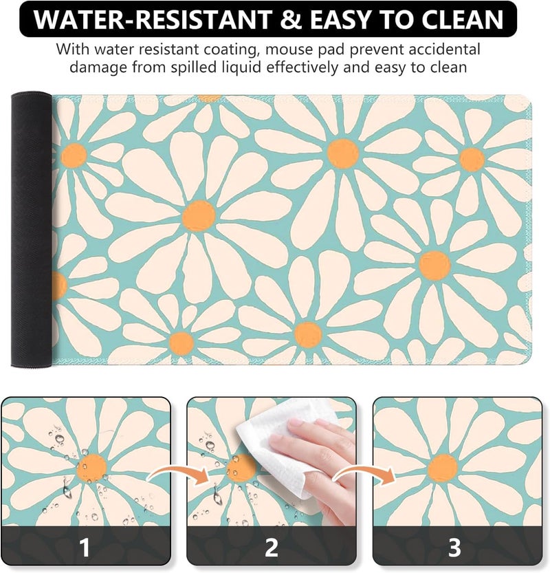 iCasso Desk Mat, XXL Large Mouse Pad, Anti-Slip Big Mousepad with Stitched Edges, Work & Gaming (Green Floral) - Image 3